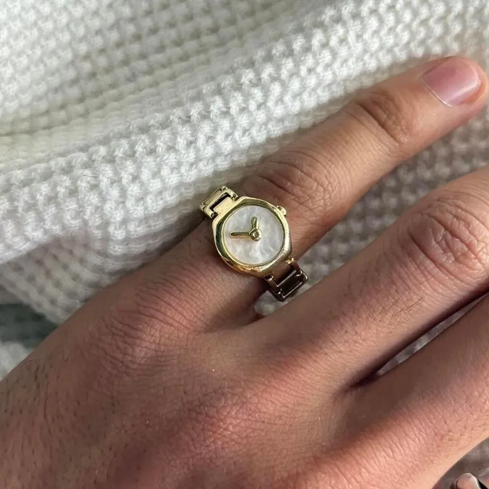 y2k 2000s gold clock watch ring